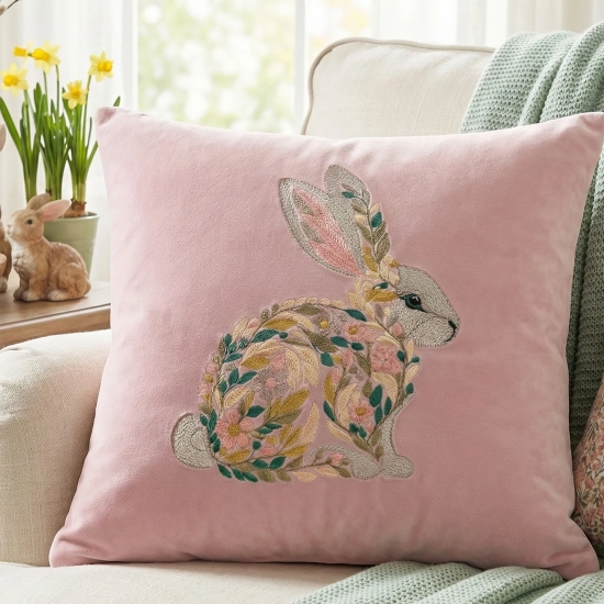 POSZEWKA DEKORACYJNA PREMIUM WELUROWA 40x40 Z HAFTEM WIELKANOCNA VELVET