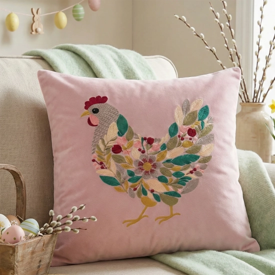 POSZEWKA DEKORACYJNA PREMIUM WELUROWA 40x40 Z HAFTEM WIELKANOCNA VELVET