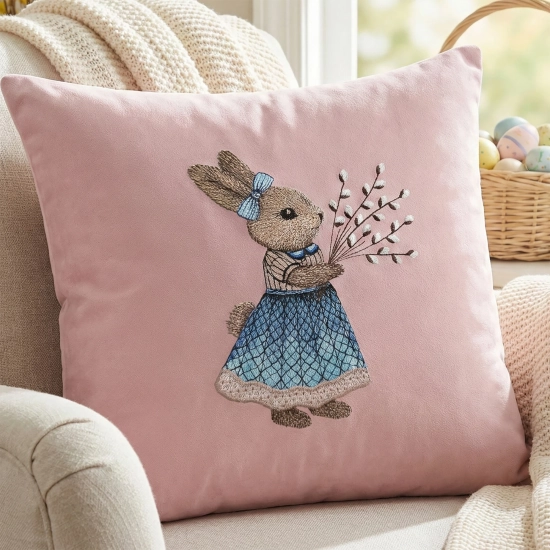 POSZEWKA DEKORACYJNA PREMIUM WELUROWA 40x40 Z HAFTEM WIELKANOCNA VELVET