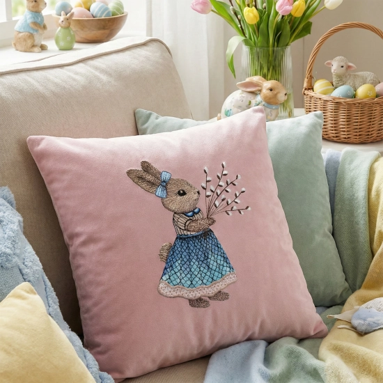 POSZEWKA DEKORACYJNA PREMIUM WELUROWA 40x40 Z HAFTEM WIELKANOCNA VELVET