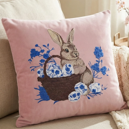 POSZEWKA DEKORACYJNA PREMIUM WELUROWA 40x40 Z HAFTEM WIELKANOCNA VELVET