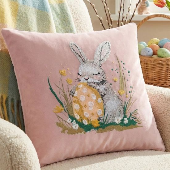 POSZEWKA DEKORACYJNA PREMIUM WELUROWA 40x40 Z HAFTEM WIELKANOCNA VELVET