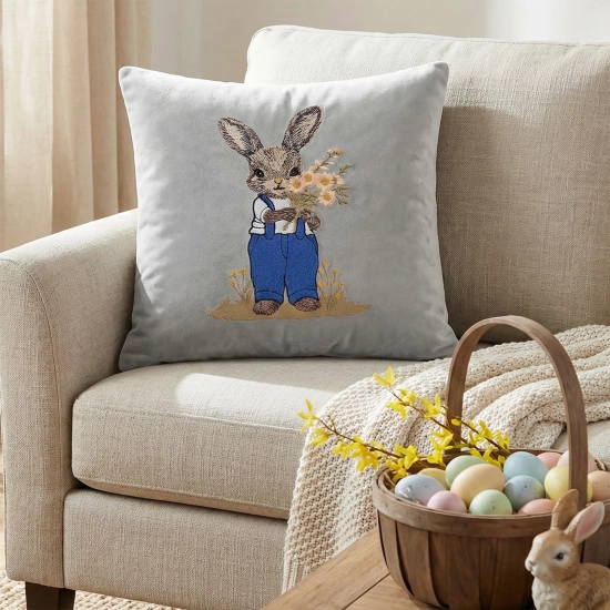 POSZEWKA DEKORACYJNA PREMIUM WELUROWA 40x40 Z HAFTEM WIELKANOCNA VELVET