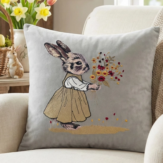 POSZEWKA DEKORACYJNA PREMIUM WELUROWA 40x40 Z HAFTEM WIELKANOCNA VELVET
