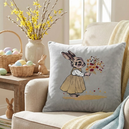 POSZEWKA DEKORACYJNA PREMIUM WELUROWA 40x40 Z HAFTEM WIELKANOCNA VELVET