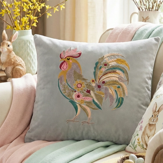 POSZEWKA DEKORACYJNA PREMIUM WELUROWA 40x40 Z HAFTEM WIELKANOCNA VELVET