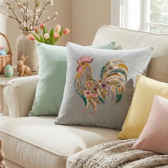 POSZEWKA DEKORACYJNA PREMIUM WELUROWA 40x40 Z HAFTEM WIELKANOCNA VELVET