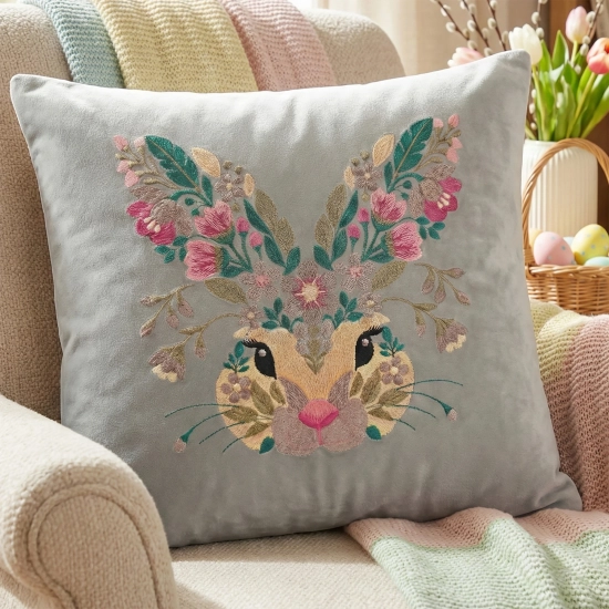 POSZEWKA DEKORACYJNA PREMIUM WELUROWA 40x40 Z HAFTEM WIELKANOCNA VELVET