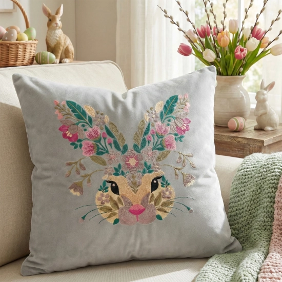 POSZEWKA DEKORACYJNA PREMIUM WELUROWA 40x40 Z HAFTEM WIELKANOCNA VELVET