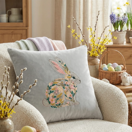 POSZEWKA DEKORACYJNA PREMIUM WELUROWA 40x40 Z HAFTEM WIELKANOCNA VELVET