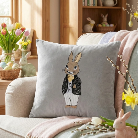 POSZEWKA DEKORACYJNA PREMIUM WELUROWA 40x40 Z HAFTEM WIELKANOCNA VELVET