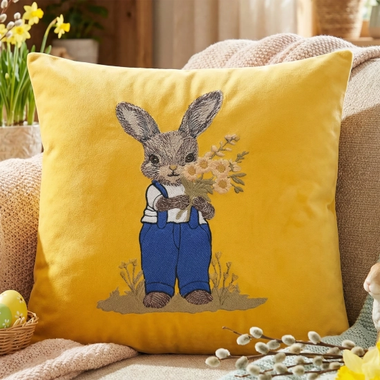 POSZEWKA DEKORACYJNA PREMIUM WELUROWA 40x40 Z HAFTEM WIELKANOCNA VELVET