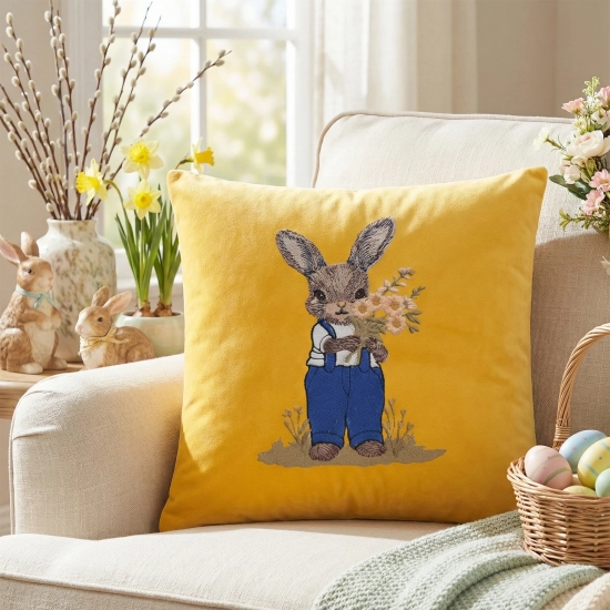 POSZEWKA DEKORACYJNA PREMIUM WELUROWA 40x40 Z HAFTEM WIELKANOCNA VELVET