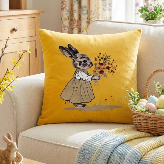 POSZEWKA DEKORACYJNA PREMIUM WELUROWA 40x40 Z HAFTEM WIELKANOCNA VELVET