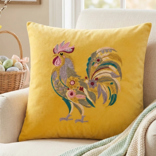 POSZEWKA DEKORACYJNA PREMIUM WELUROWA 40x40 Z HAFTEM WIELKANOCNA VELVET