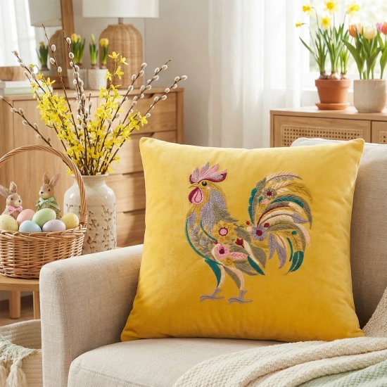 POSZEWKA DEKORACYJNA PREMIUM WELUROWA 40x40 Z HAFTEM WIELKANOCNA VELVET