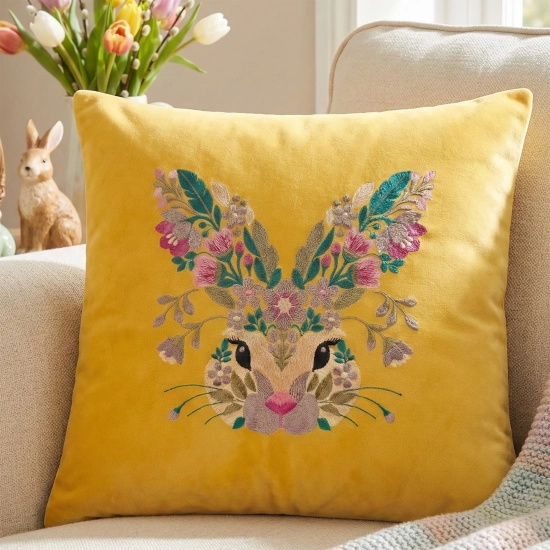 POSZEWKA DEKORACYJNA PREMIUM WELUROWA 40x40 Z HAFTEM WIELKANOCNA VELVET