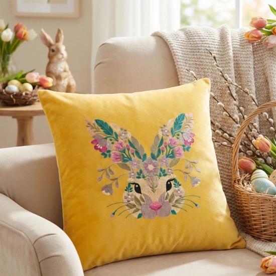 POSZEWKA DEKORACYJNA PREMIUM WELUROWA 40x40 Z HAFTEM WIELKANOCNA VELVET