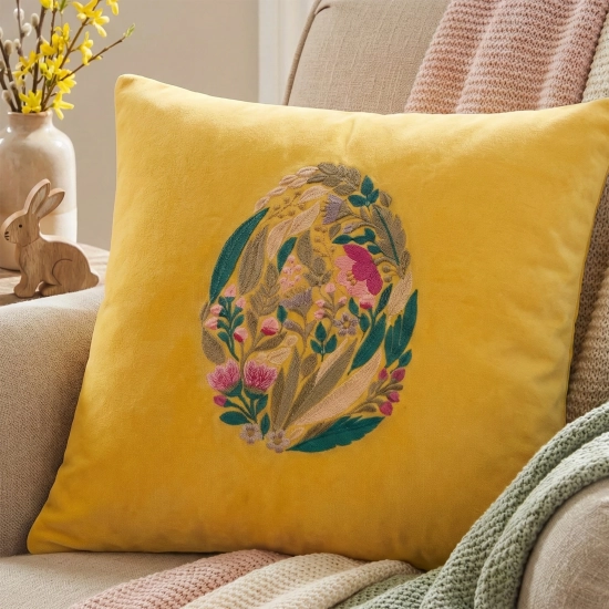 POSZEWKA DEKORACYJNA PREMIUM WELUROWA 40x40 Z HAFTEM WIELKANOCNA VELVET