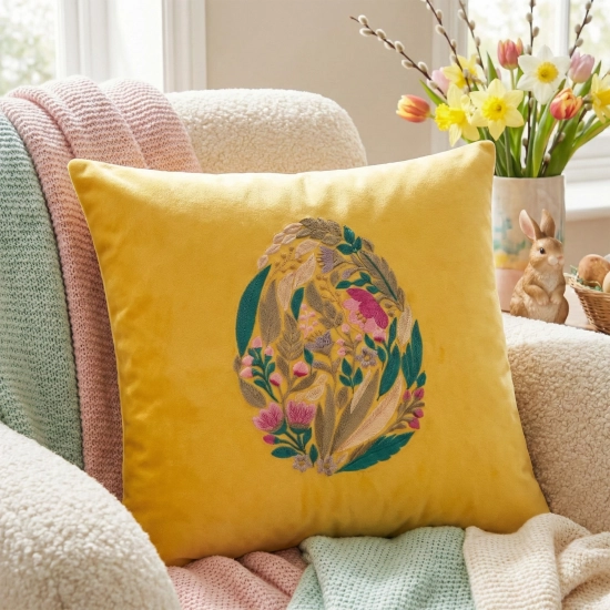 POSZEWKA DEKORACYJNA PREMIUM WELUROWA 40x40 Z HAFTEM WIELKANOCNA VELVET