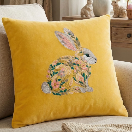 POSZEWKA DEKORACYJNA PREMIUM WELUROWA 40x40 Z HAFTEM WIELKANOCNA VELVET