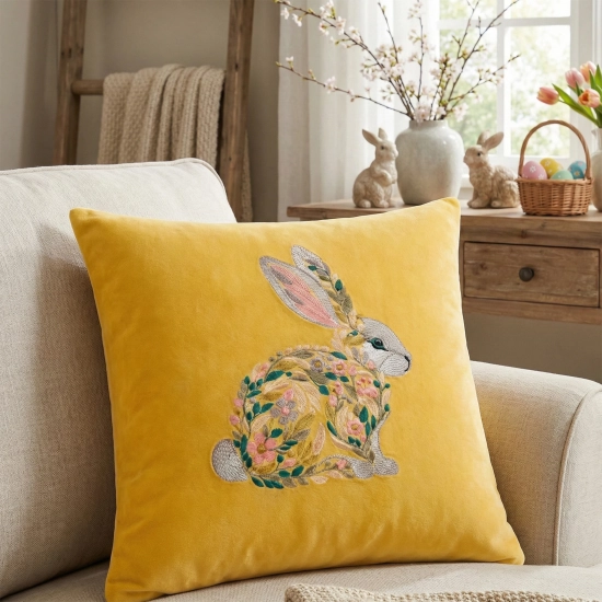 POSZEWKA DEKORACYJNA PREMIUM WELUROWA 40x40 Z HAFTEM WIELKANOCNA VELVET