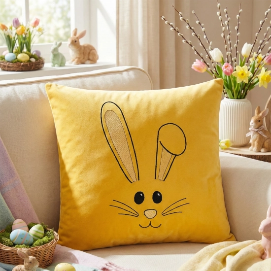 POSZEWKA DEKORACYJNA PREMIUM WELUROWA 40x40 Z HAFTEM WIELKANOCNA VELVET