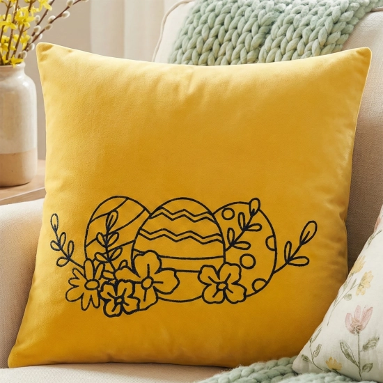 POSZEWKA DEKORACYJNA PREMIUM WELUROWA 40x40 Z HAFTEM WIELKANOCNA VELVET