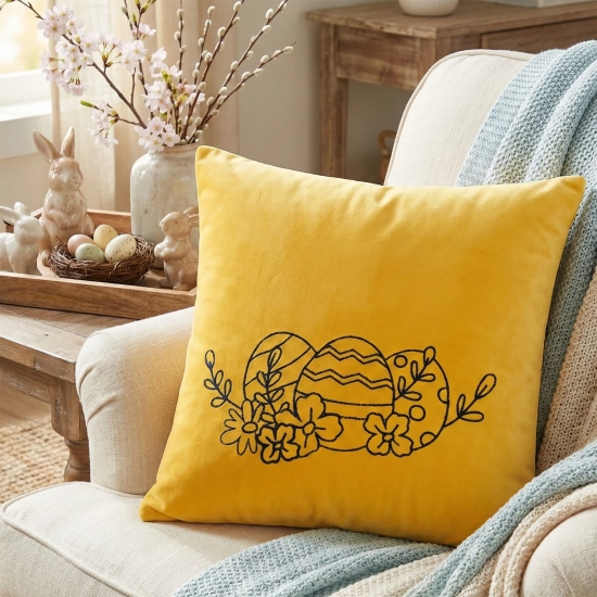 POSZEWKA DEKORACYJNA PREMIUM WELUROWA 40x40 Z HAFTEM WIELKANOCNA VELVET