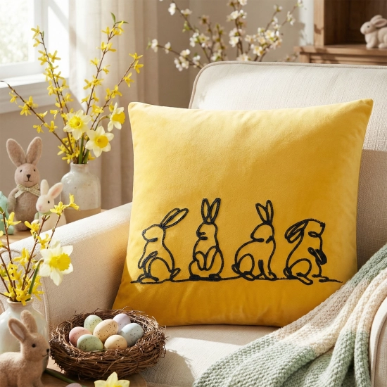 POSZEWKA DEKORACYJNA PREMIUM WELUROWA 40x40 Z HAFTEM WIELKANOCNA VELVET