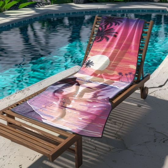 Duży szybkoschnący ręcznik z mikrofibry z motywem palm synthwave zawieszony na sznurku - TwójDomNa5.pl