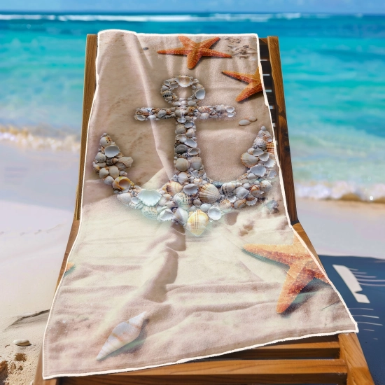 Ręcznik Plażowy XXL Szybkoschnący Mikrofibra 100x180 SERENA Muszlowa Kotwica