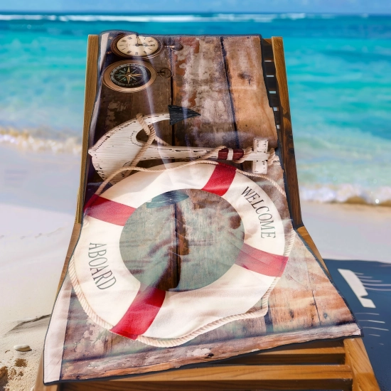 Ręcznik szybkoschnący Żeglarski Czas na leżaku na słonecznej plaży nad oceanem