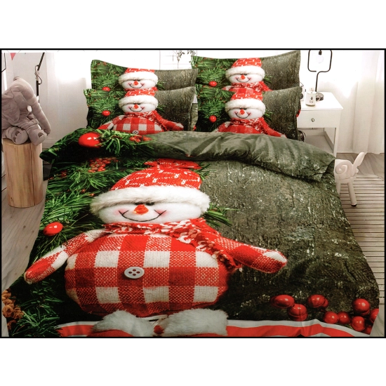 KOMPLET POŚCIELI SATYNA BAWEŁNIANA ŚWIĄTECZNA Z PRZEŚCIERADŁEM