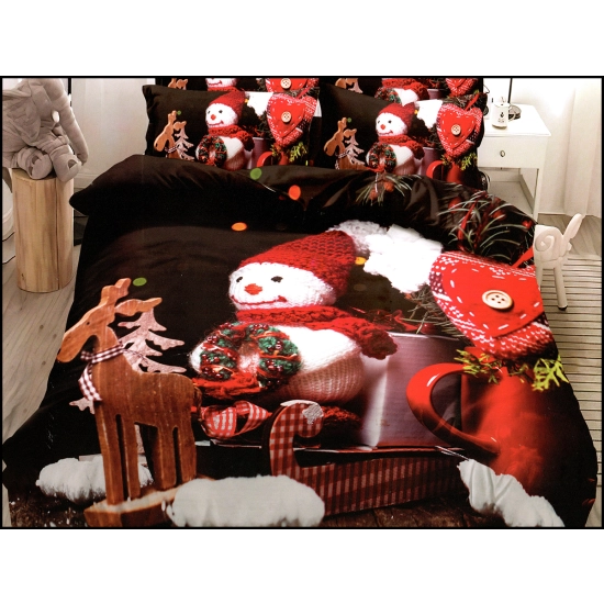 KOMPLET POŚCIELI SATYNA BAWEŁNIANA ŚWIĄTECZNA Z PRZEŚCIERADŁEM