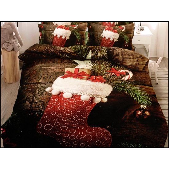KOMPLET POŚCIELI SATYNA BAWEŁNIANA ŚWIĄTECZNA Z PRZEŚCIERADŁEM
