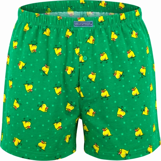 Luźne bokserki męskie bawełniane Cotton World zielone w żółte kurczaczki