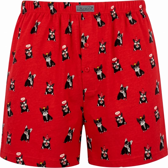 Luźne bokserki męskie bawełniane Cotton World czerwone w buldogi