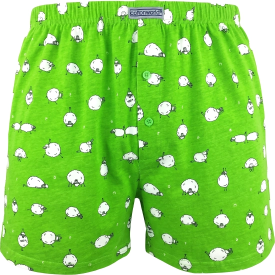 Luźne bokserki męskie bawełniane Cotton World zielone w owieczki