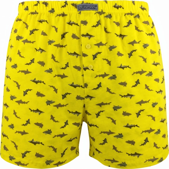 Luźne bokserki męskie bawełniane Cotton World żółte w rekiny