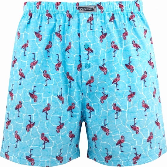 Luźne bokserki męskie bawełniane Cotton World błękitne w flamingi