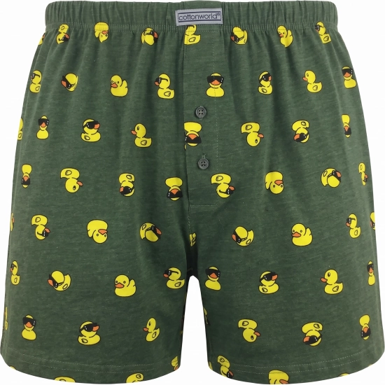 Luźne bokserki męskie bawełniane Cotton World zielone w kaczuszki