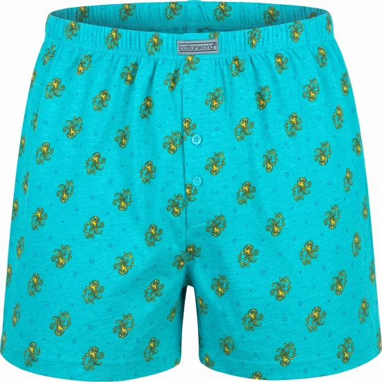 Luźne bokserki męskie bawełniane Cotton World turkusowe w ośmiornice