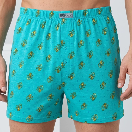 Turkusowe bokserki męskie wzorzyste 100% bawełna ośmiornice na modelu Cotton World