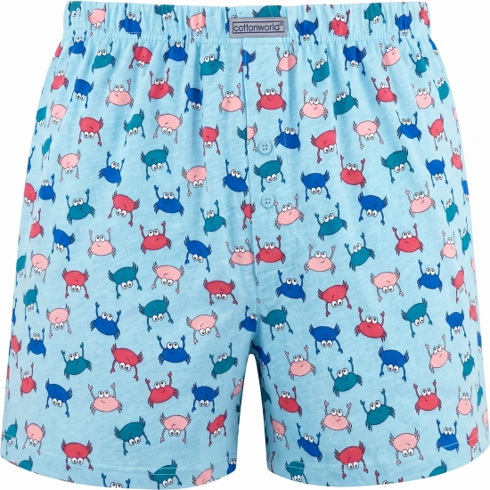 Luźne bokserki męskie bawełniane Cotton World błękitne w kolorowe kraby