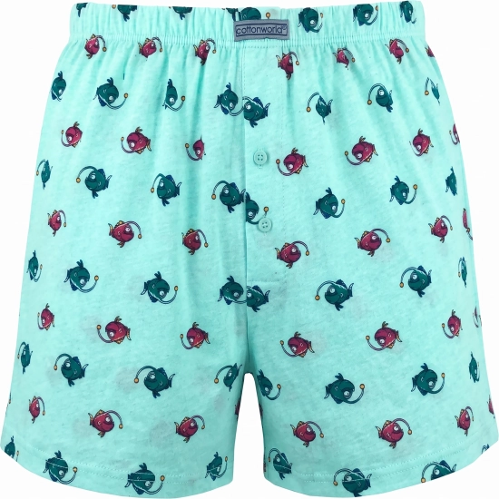 Luźne bokserki męskie bawełniane Cotton World miętowe w rybki