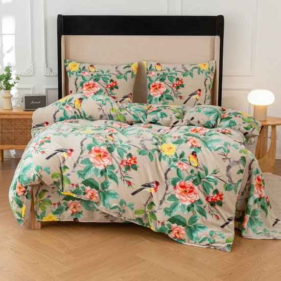 pościel miś 160x200 cm w kwiaty i liście