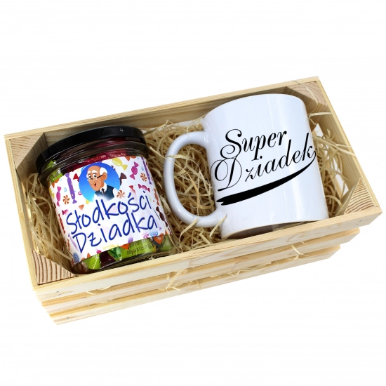 PREZENT DLA DZIADKA KOMPLET KUBEK I SŁODYCZE W SKRZYNCE DZIADEK UPOMINEK