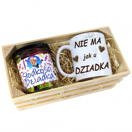 PREZENT DLA DZIADKA KOMPLET KUBEK I SŁODYCZE W SKRZYNCE DZIADEK UPOMINEK