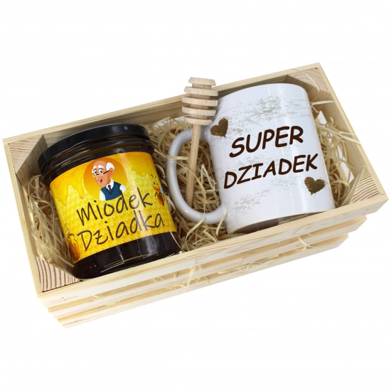 PREZENT DLA DZIADKA KOMPLET KUBEK MIÓD NATURALNY SKRZYNCE DZIADEK UPOMINEK